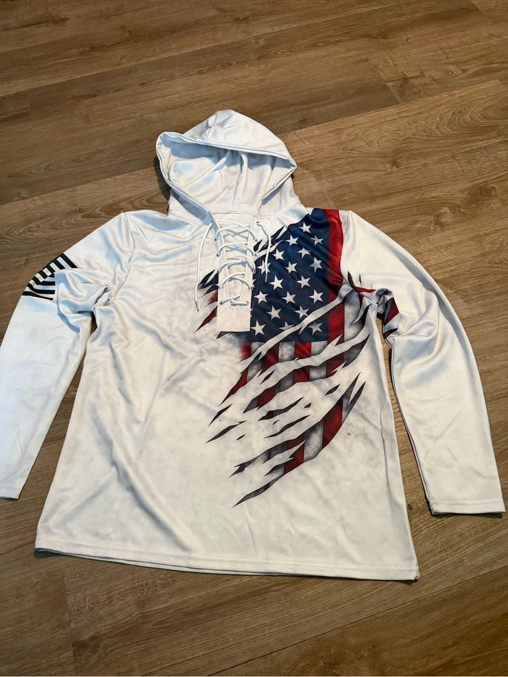 Men's White Hooded Lightweight Shirt Jacket with American Flag Graphic
